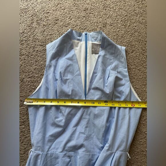 Lela Rose Blue Checker Flower Embroidered Sleeveless Maxi Women's Dress size 10 - Picture 12 of 12